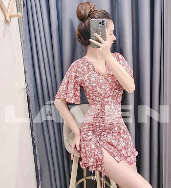 [HCM]ĐẦM LỤA HOA NHÍ TAY XÒE THÂN PHỐI DÂY RÚT XẺ ĐÙI CỰC XINH