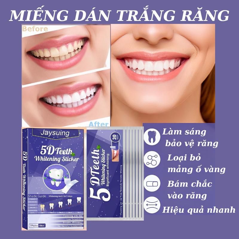 (1 GÓI 7 MIẾNG ) Miếng dán trắng răng chỉ sau 30 phút dán 5D TEETH WHITENING STIKER