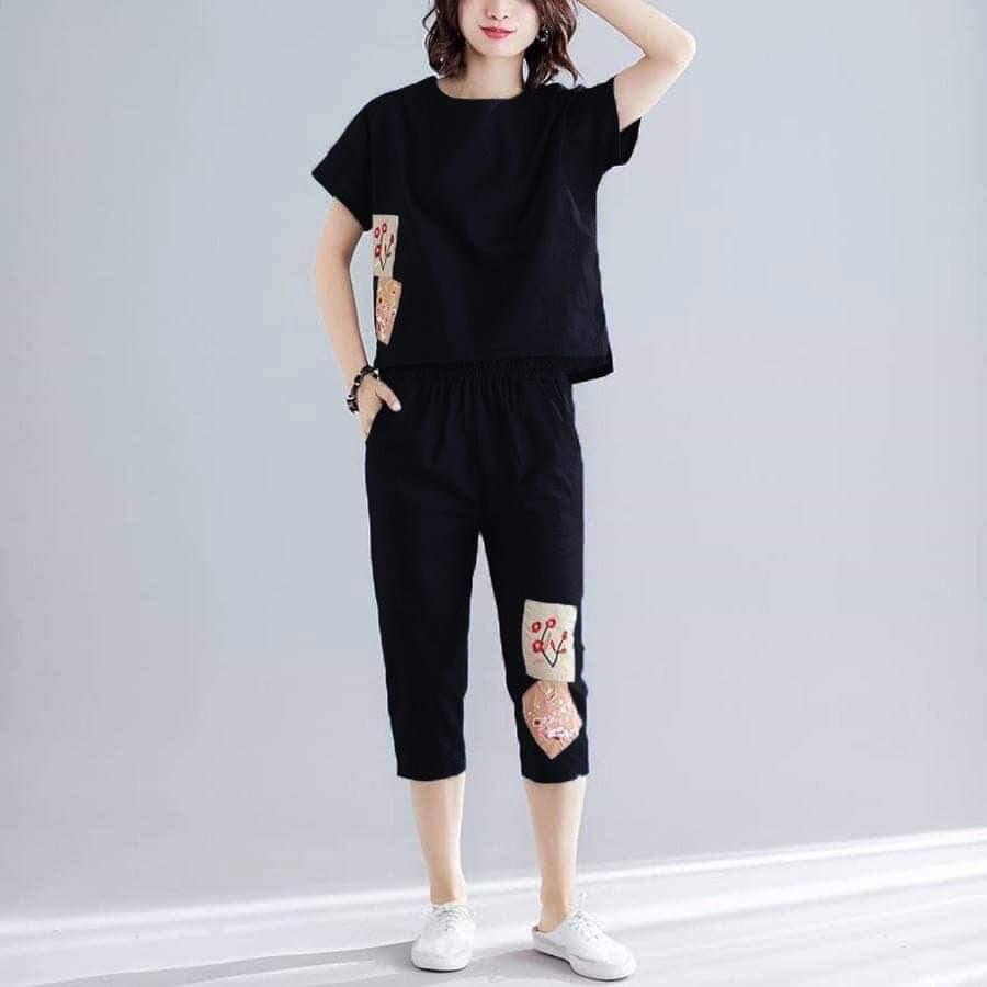 Sét bộ coton thêu hình 45-55-QH