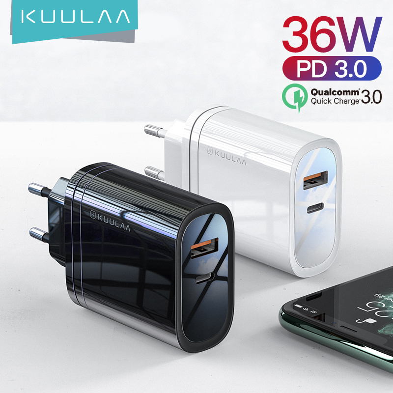 【50% OFF Voucher】KUULAA Bộ sạc nhanh 36W 4.0 3.0 PD cho điện thoại iPhone Xiaomi - INTL