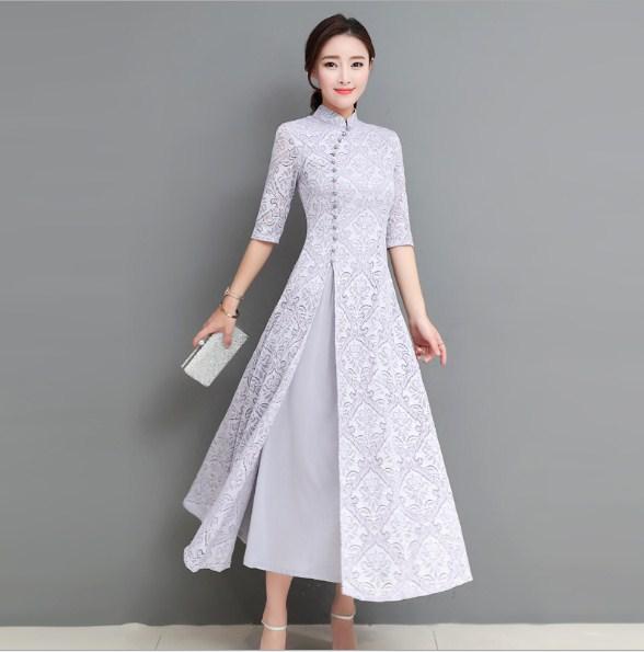 HÀNG NHẬP - ÁO DÀI CÁCH TÂN REN HOA SIÊU SANG - SX09