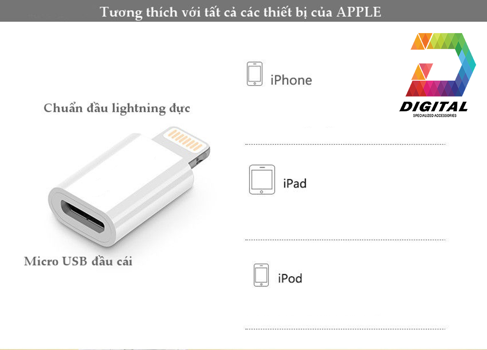 Đầu Nối Cáp Sạc Micro USB Sang iPhone, iPad