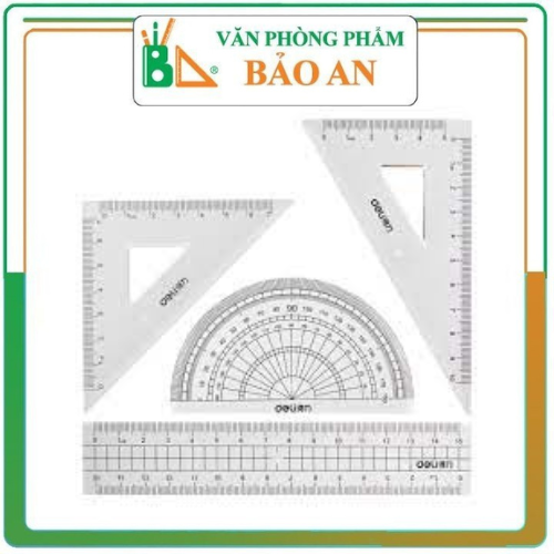 Bộ thước kẻ, thước đo độ, eke học sinh - bộ dụng cụ học tập 4 chiếc - 79529 Thước đo bán trong suốt