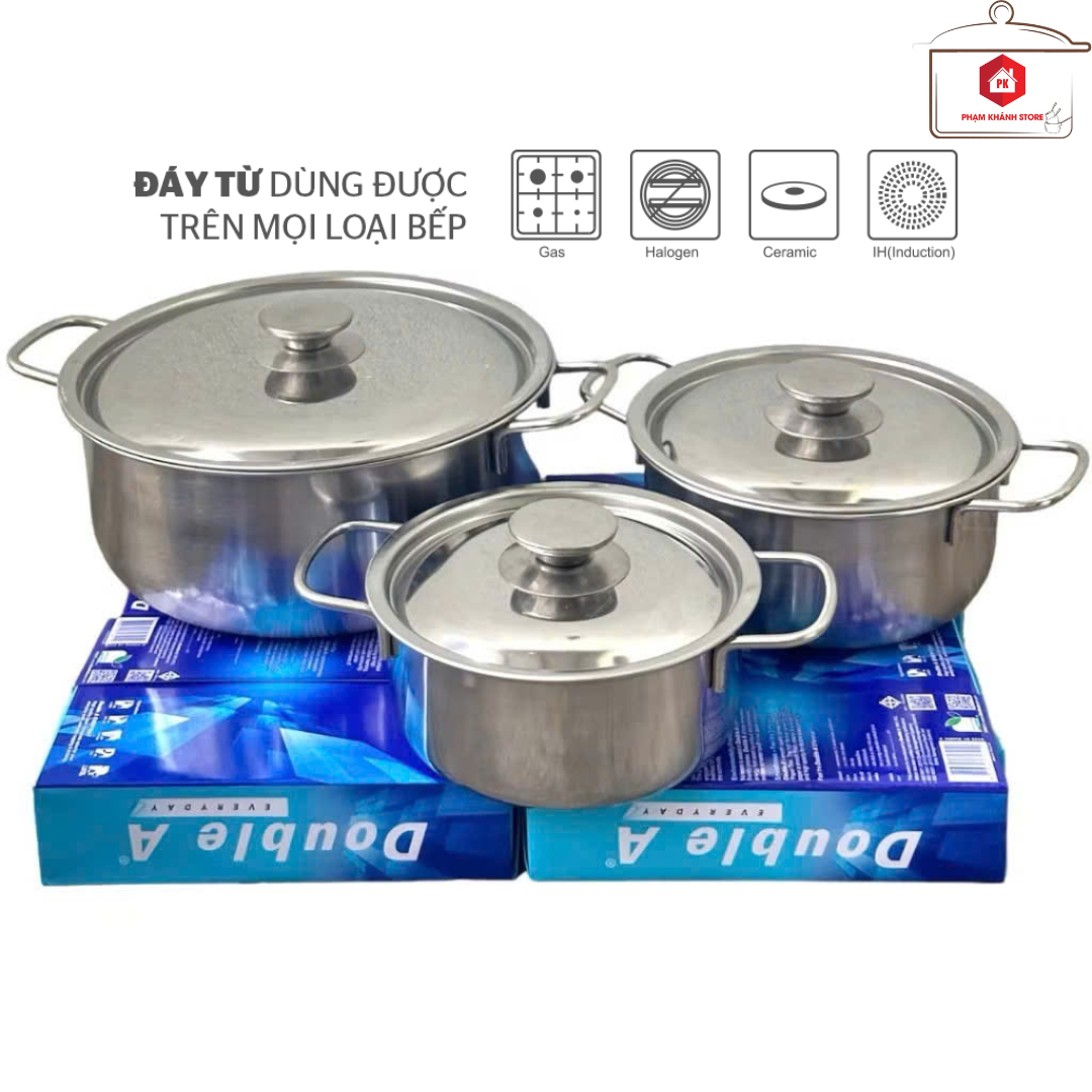 Set of 3 Sharp Stainless Steel Pots with 1 Bottom for Use with Induction Cookers
