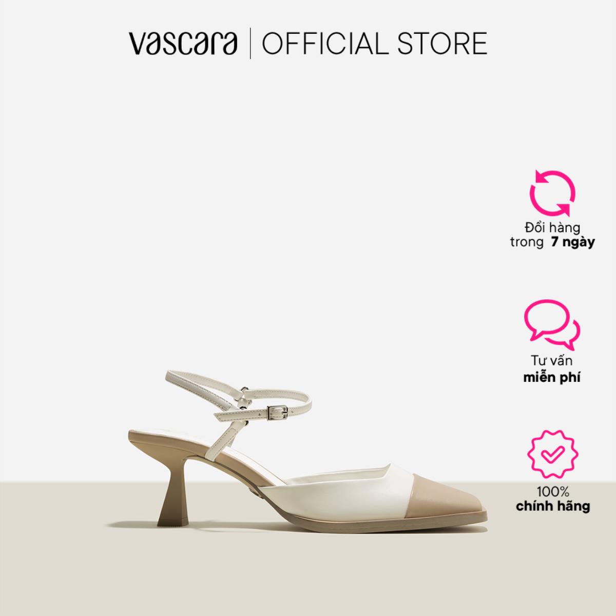 [Ưu đãi voucher 10%] Vascara Giày Bít Spool Heel Nhấn Mũi Phối Layer - BMN 0595