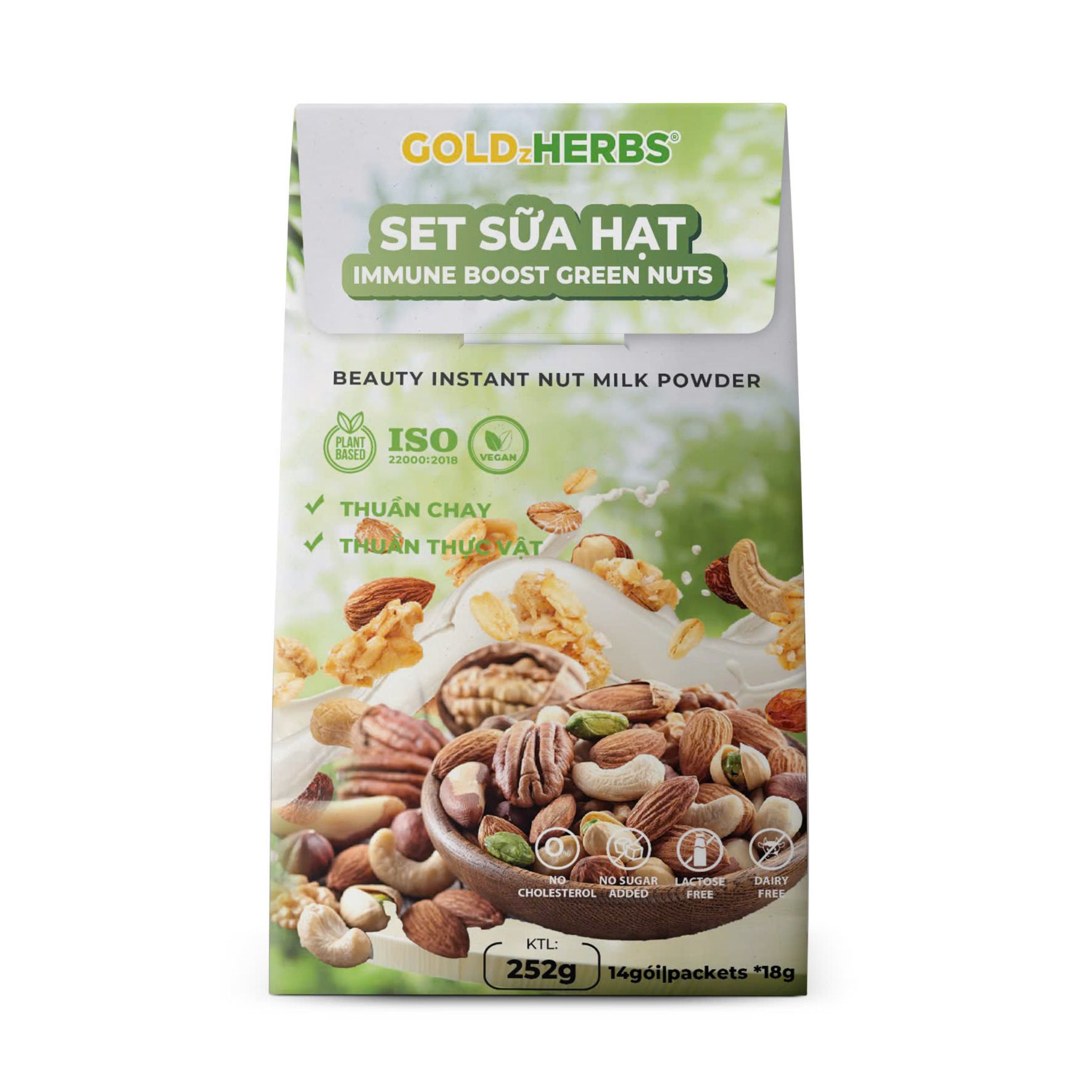 Set Sữa Hạt Goldzherbs Immune Boost Green Nuts – 14 gói x18g/ 500g