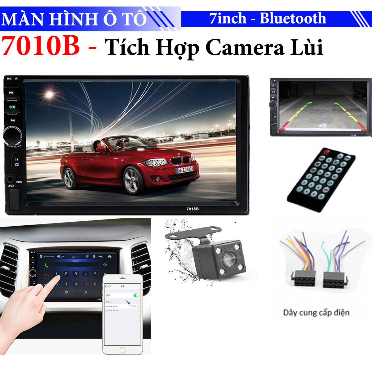 Màn hình ô tô hd mp5 fm 7010b - hỗ trợ ios và android + camera lùi