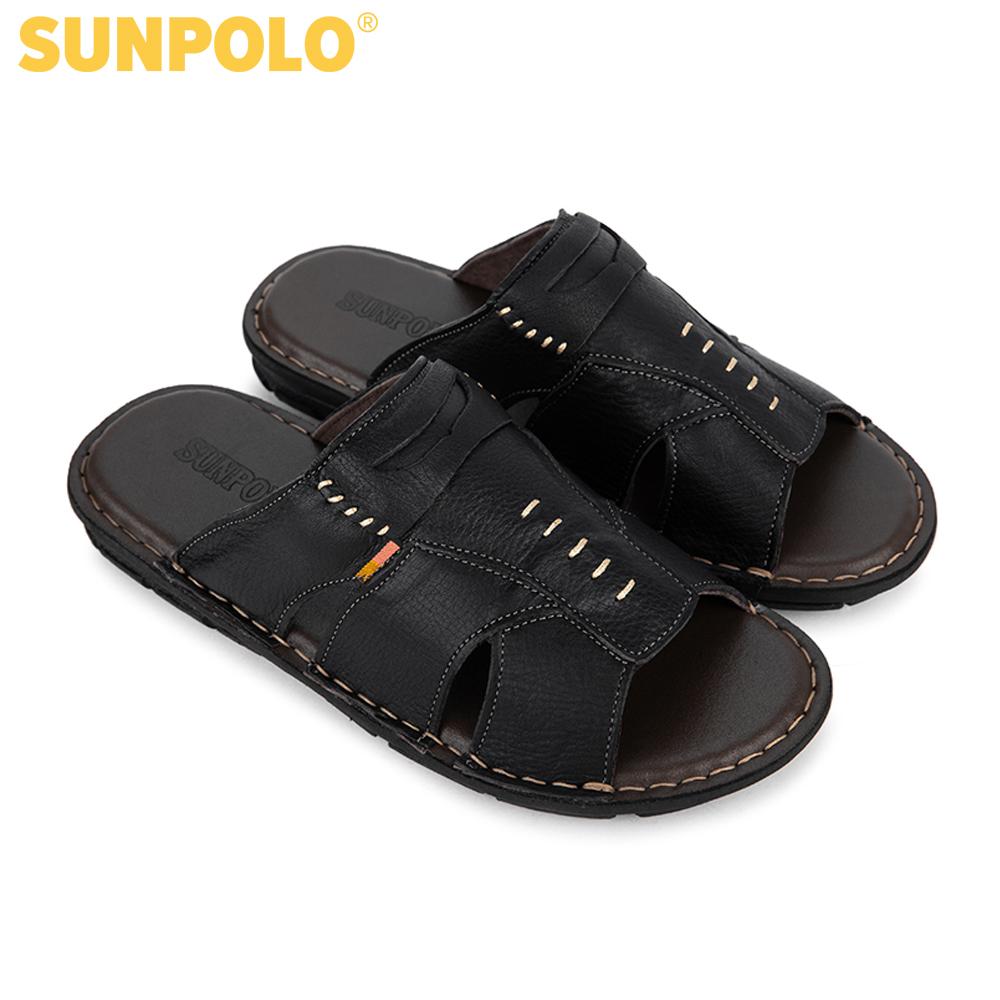 Dép Quai Ngang Nam Da Bò SUNPOLO AQN009 (Đen, Nâu)