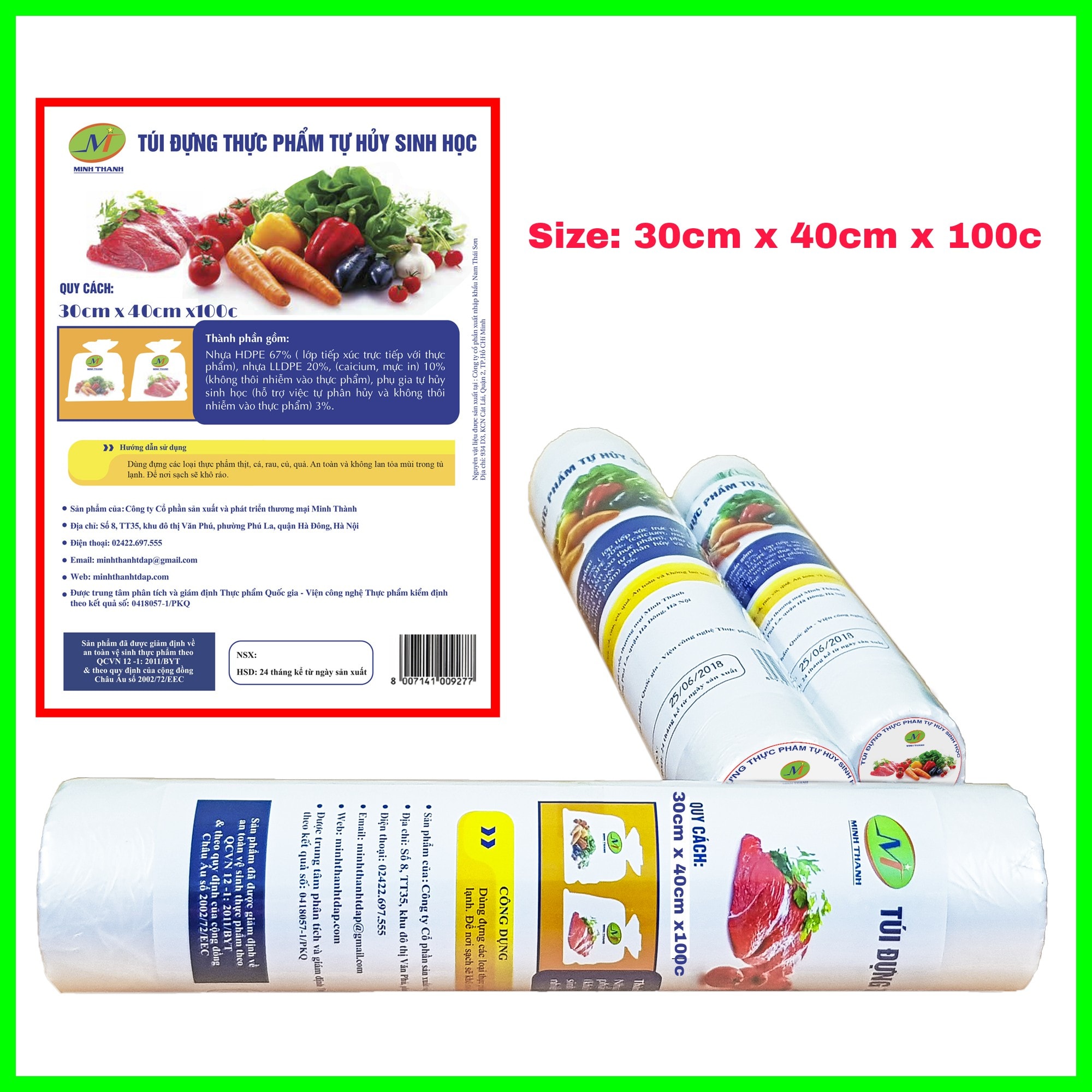 Túi đựng thực phẩm tự hủy sinh học - 30 x 40cm*100 Cái/Cuộn