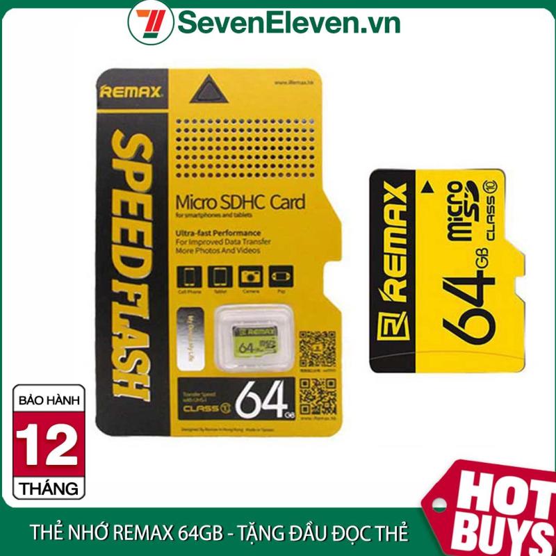 Thẻ nhớ 64GB Micro SDHC Class 10 thương hiệu Remax màu vàng dễ nhận diện cho điện thoại , Camera tặng kèm Đầu đọc thẻ tiện lợi