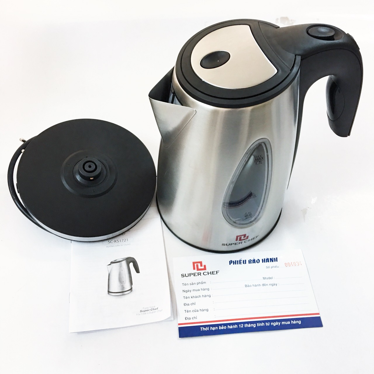 Bình đun siêu tốc 1.7L inox cao cấp SuperChef SC_KS1721
