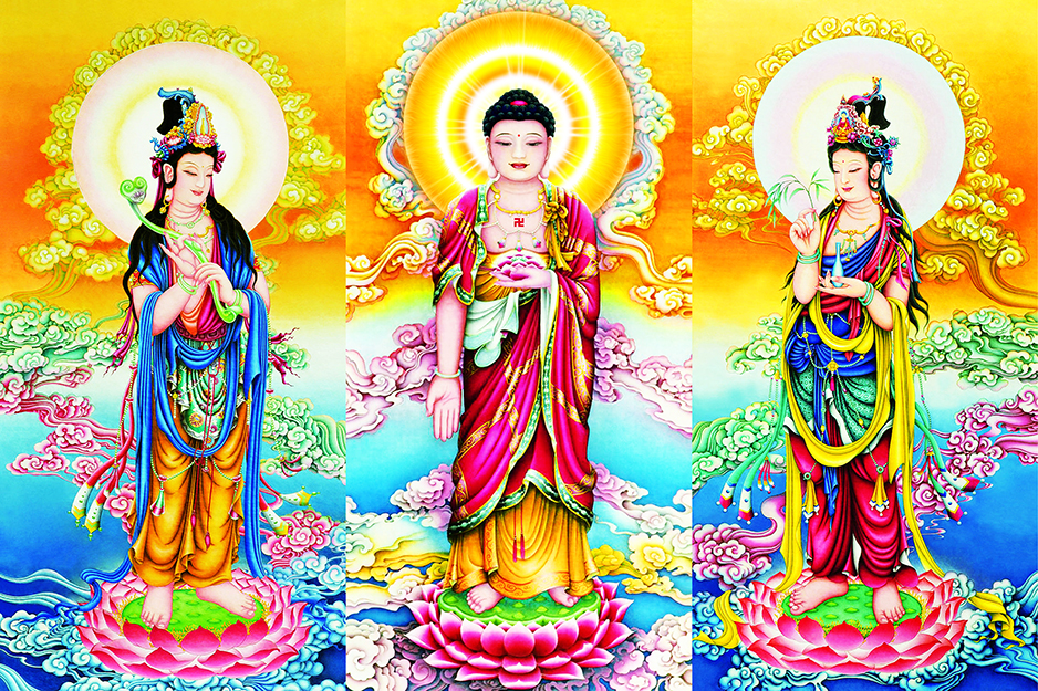 Tranh Phật Tây Phương Tam Thánh 36 kèm khung