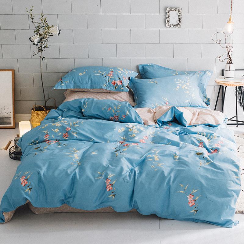 Sắc Xanh Thiên Nhiên Giản Lược 100% Cotton Bộ Bốn Chiếc 100% Cotton Đáng Yêu Vỏ Chăn Ga Trải Giường Ga Bọc Đệm Mô Hình Hai Người Bộ Đồ Dùng Trên Giường 1.8 M Giường