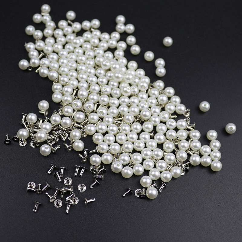 200PC 6MM Imitation Pearl Rivets DIY Garment Accessories Pearl Rivet Spikes For Cloth Hat Bag Crafts Decor Rivets and Pearls Set
