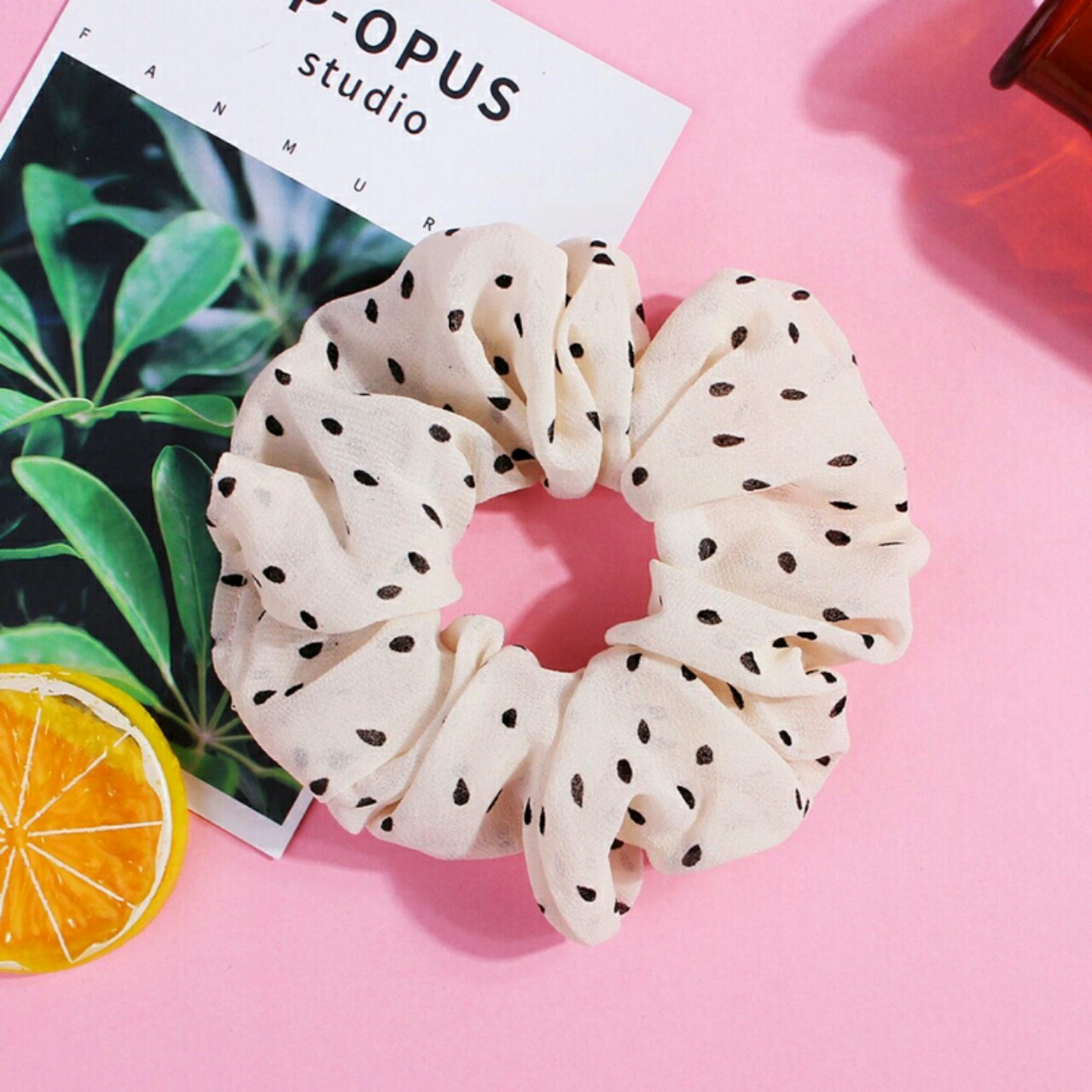 [HCM]Scrunchies Dây Cột Tóc Vải Chiffon Lụa Mỏng Họa Tiết Chấm Bi Dễ Thương - PKT87