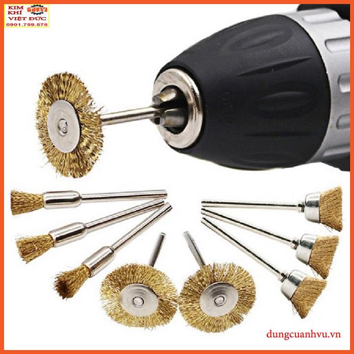 Bộ 9 chổi đồng mini kiểu dĩa đánh rỉ sét chi tiết nhỏ dùng cho khoan điện đa năng cầm tay