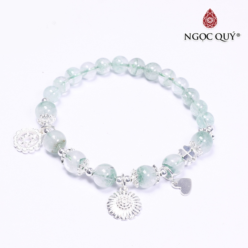 Vòng tay thạch anh ưu linh xanh phối charm hoa cúc - ngọc quý