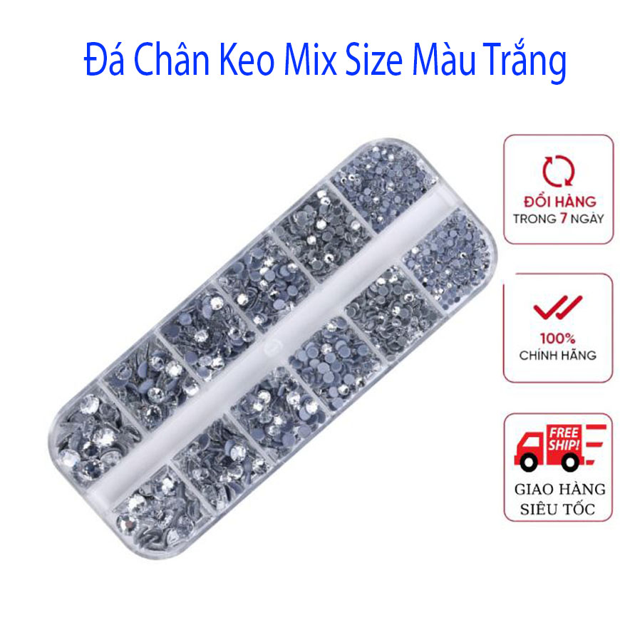 Đá chân keo giả Úc khay 1440 viên màu trắng - Khay Đá Chân Keo màu trắng gạo, Đá đính móng siêu sáng