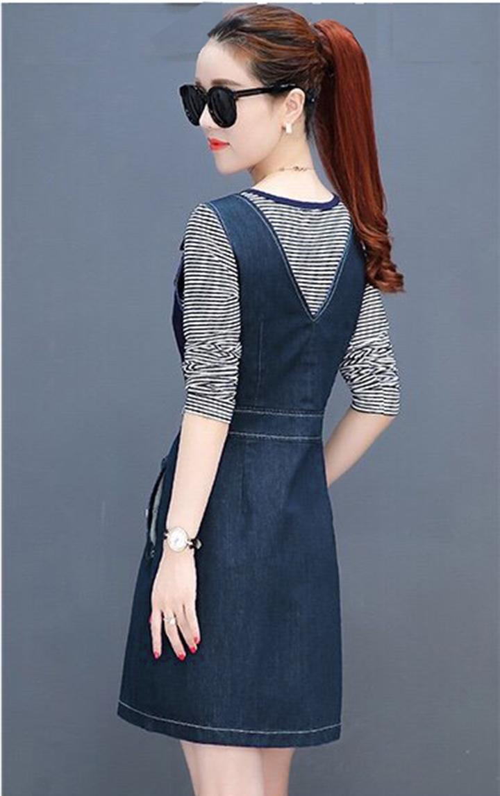 [HCM]Đầm Yếm Jean Nữ Duyên Dáng Phối Nút