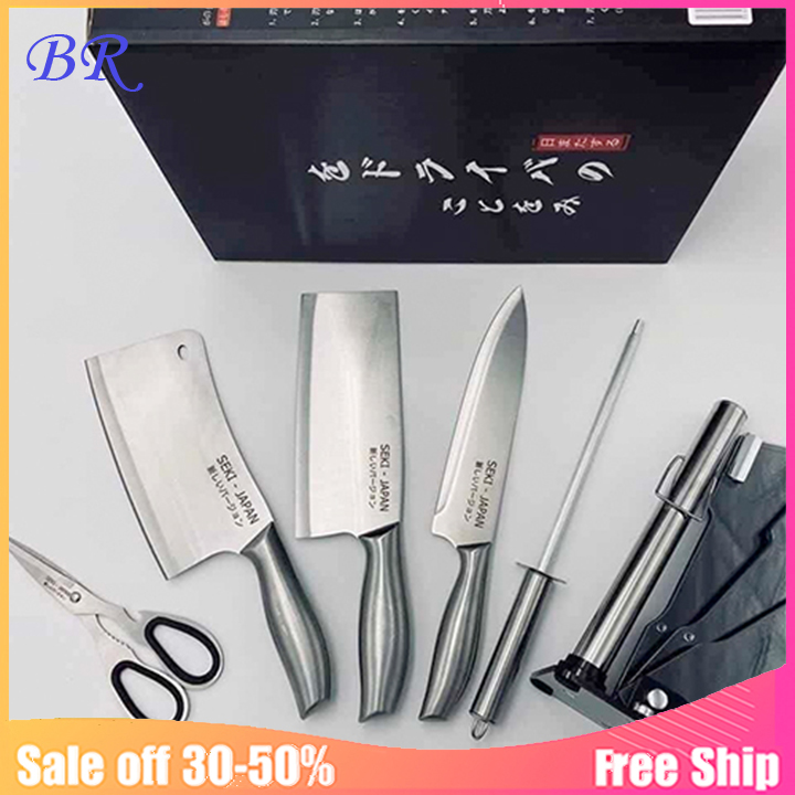 Bộ dao kéo Nhật SEKI, bộ dao nhà bếp có đế cắm, làm từ thép không gỉ siêu bền [6 món]