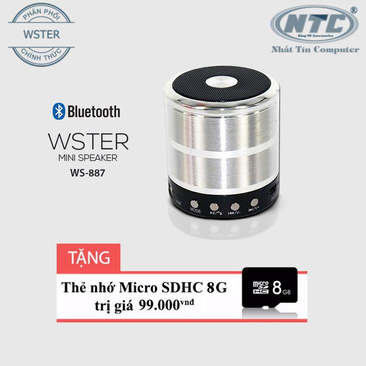 Loa Bluetooth Wster WS-887 hỗ trợ USB/thẻ nhớ/FM/AUX (Trắng bạc) + Tặng 1 thẻ nhớ 8GB