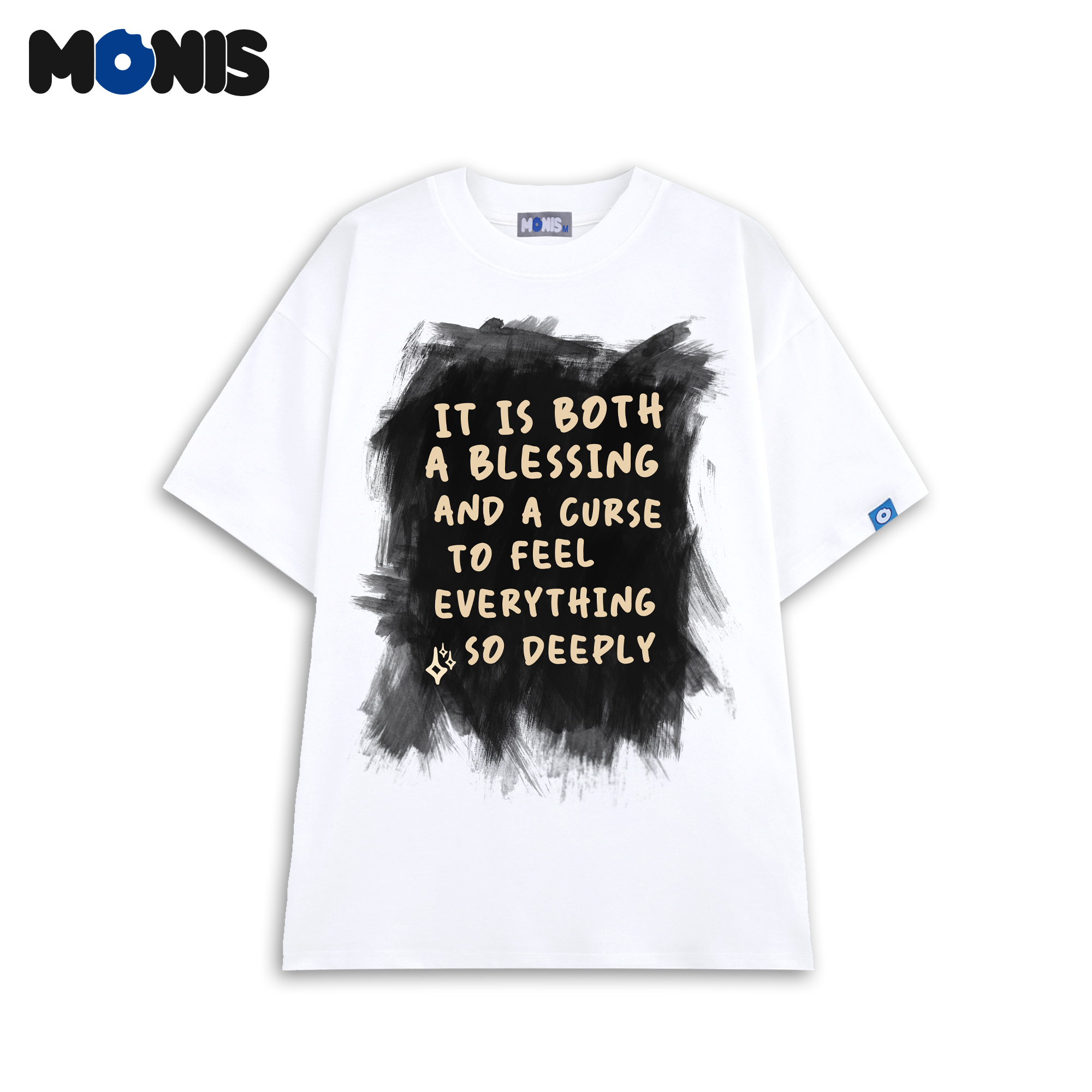 ÁO THUN UNISEX BASIC OVERSIZE IN NỔI 100% COTTON - MONIS CHÍNH HÃNG