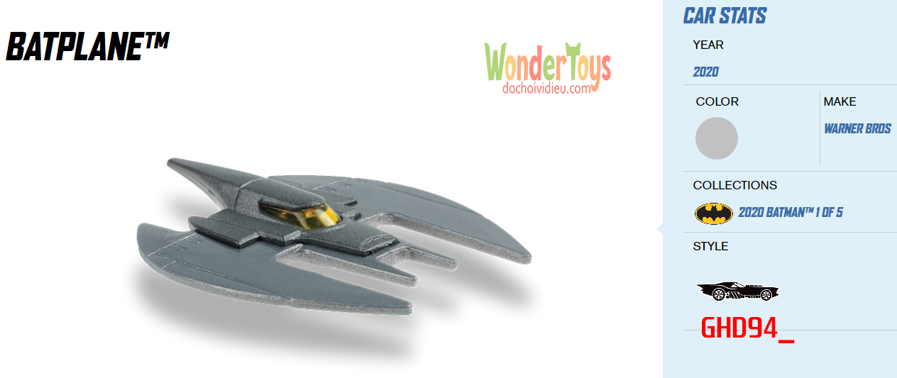 Xe Mô Hình Hot Wheels Batplane Collections Batman - 2020 - GHD94