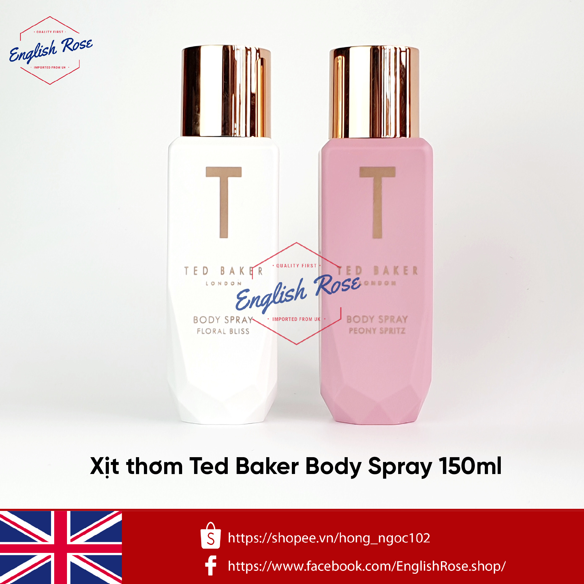 (Bill UK) Xịt thơm Ted Baker Body Spray 150ml (Trắng - FLORAL BLISS)