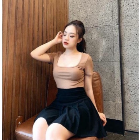 ÁO THUN CỔ VUÔNG TAY NGẮN TRƠN