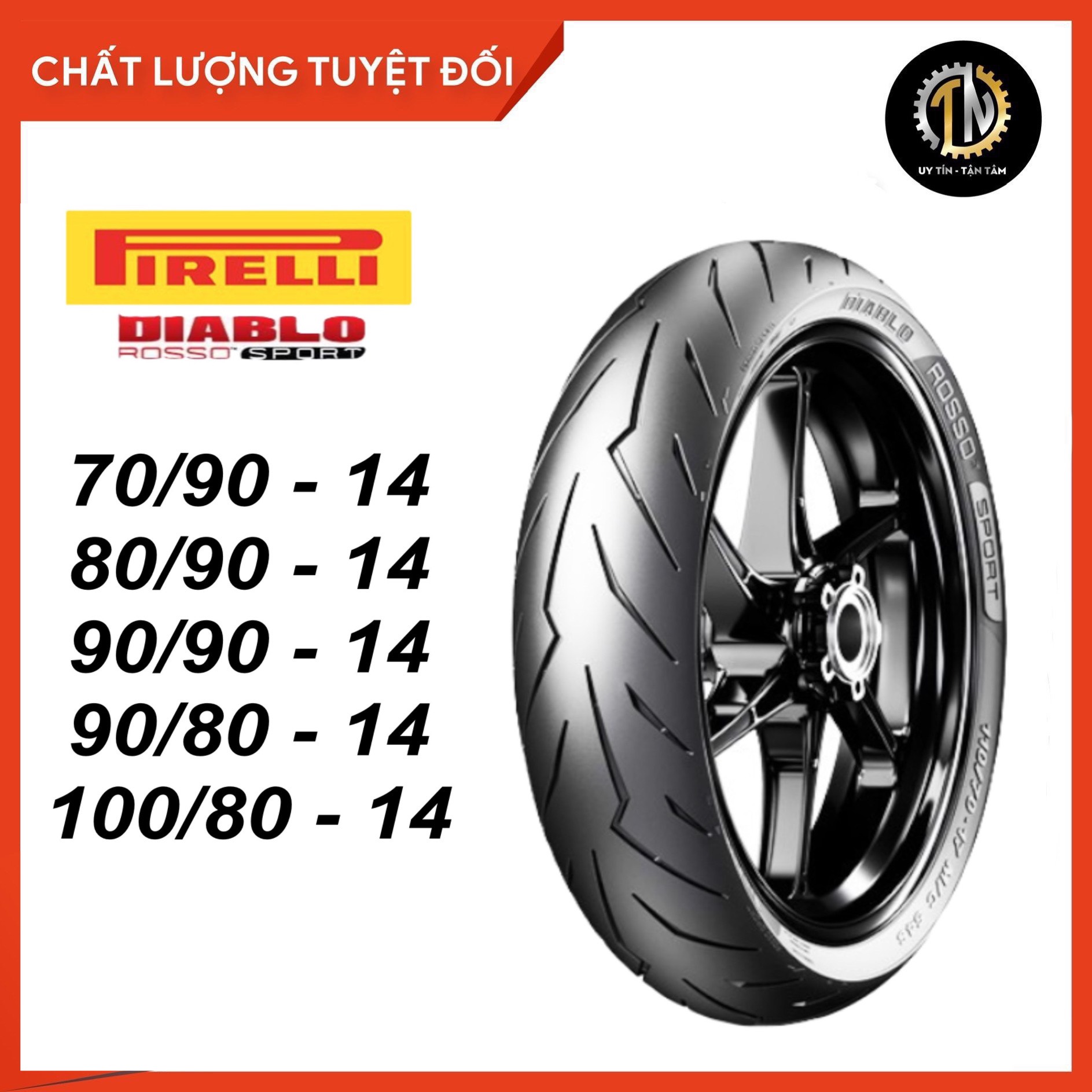 Vỏ Pirelli Rosso Sport size 14 cho xe Ab, Vario, Click, Luvias, Mio, Beat TẶNG áo thun