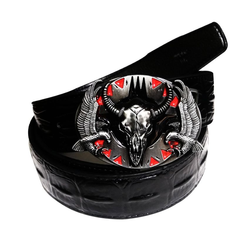 Thắt lưng nam da công nghiệp 2 lớp vân cá sấu đầu khóa hình đầu bò  độc đáo bền đẹp