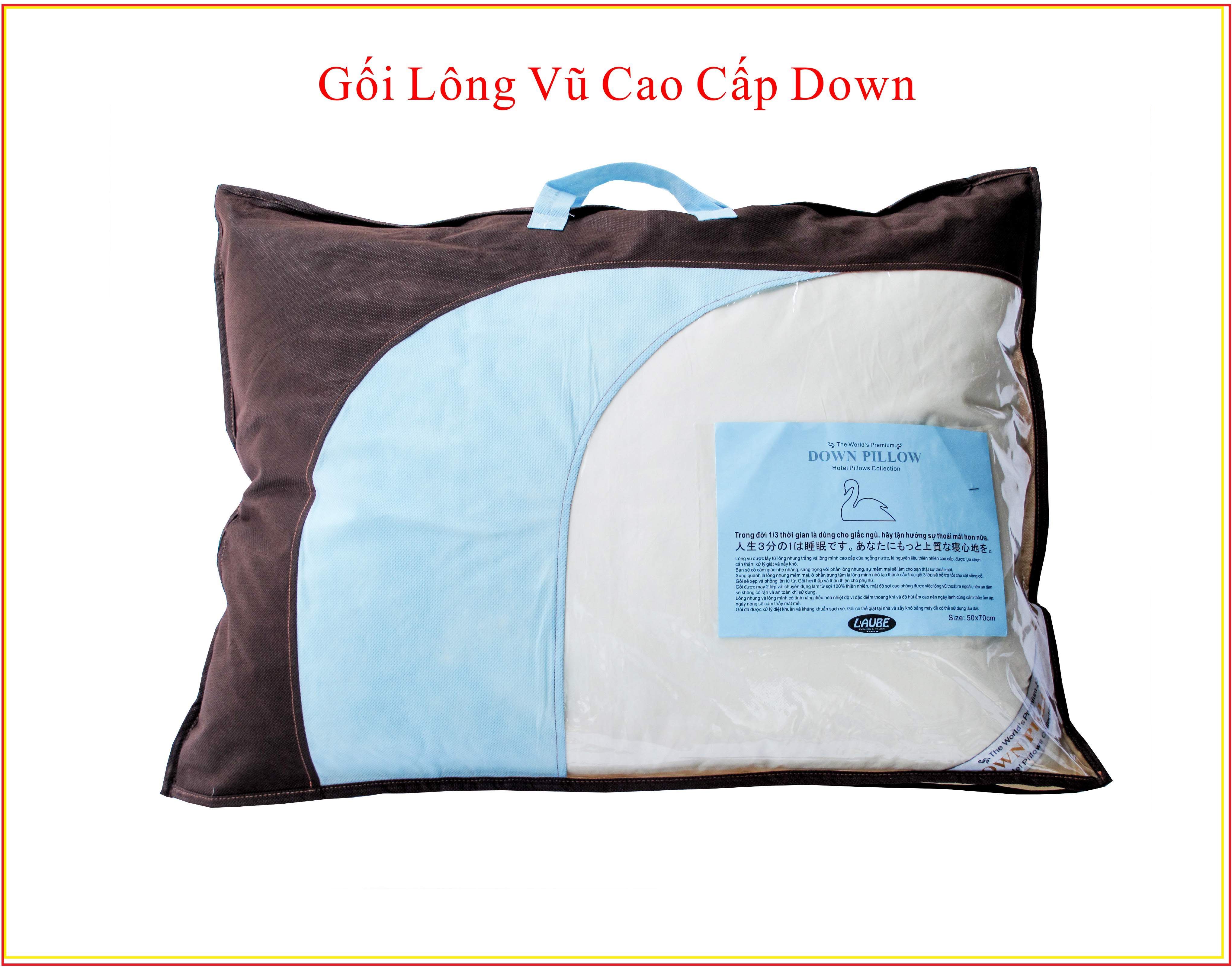 Gối Nằm Lông vũ tự nhiên Cao Cấp Lông Tơ Down Pillow 50x70cm hiệu Laube home