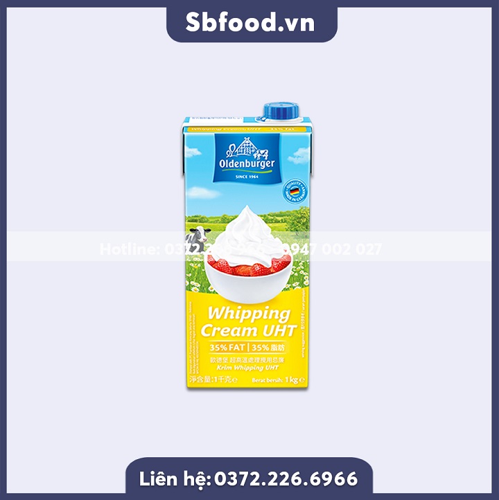 Kem Sữa Whipping Cream Oldenburger 35% béo hộp 1 lít nhập khẩu từ Đức Chỉ