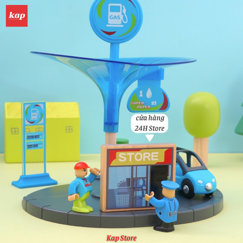 Trạm xăng lớn, phụ kiện mô hình đường ray xe lửa gỗ