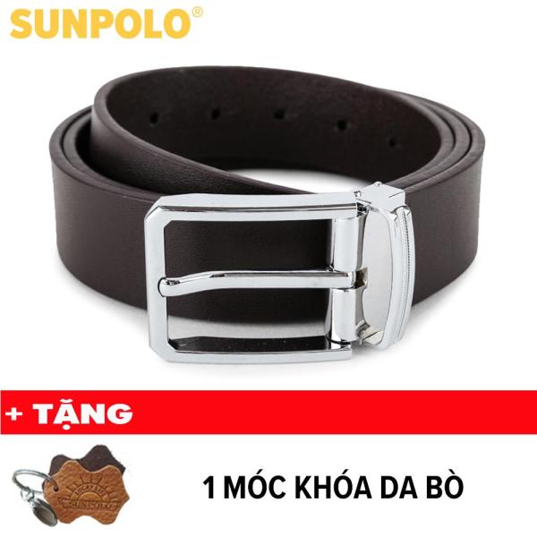 Thắt lưng nam da bò khóa kim đơn giản SunPoLo BS02DN (Đen, Nâu) + Tặng Móc Khóa Da Bò