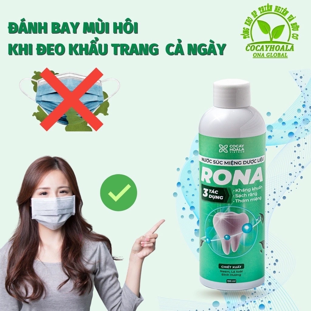 Nước súc miệng dược liệu rona - chai to 180ml  [kháng khuẩn, sạch răng, thơm miệng]