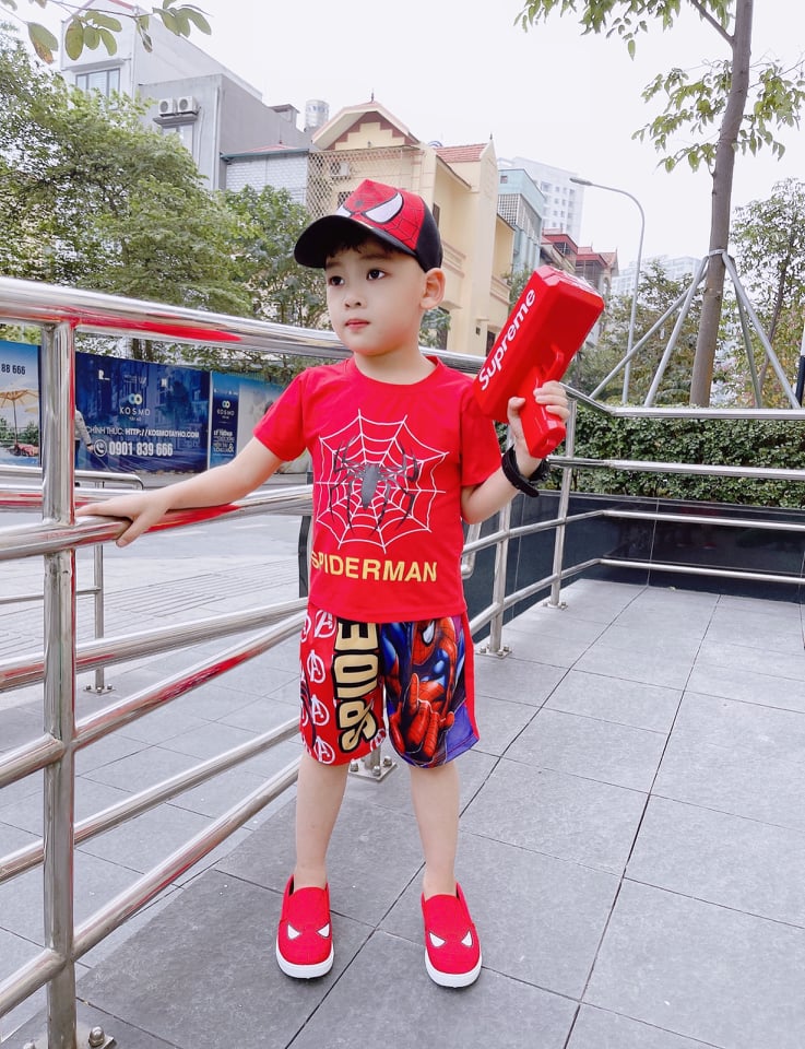 Bộ nhện 3 chi tiết cho bé trai 10-35kg(áo, quần, mũ lưỡi chai)