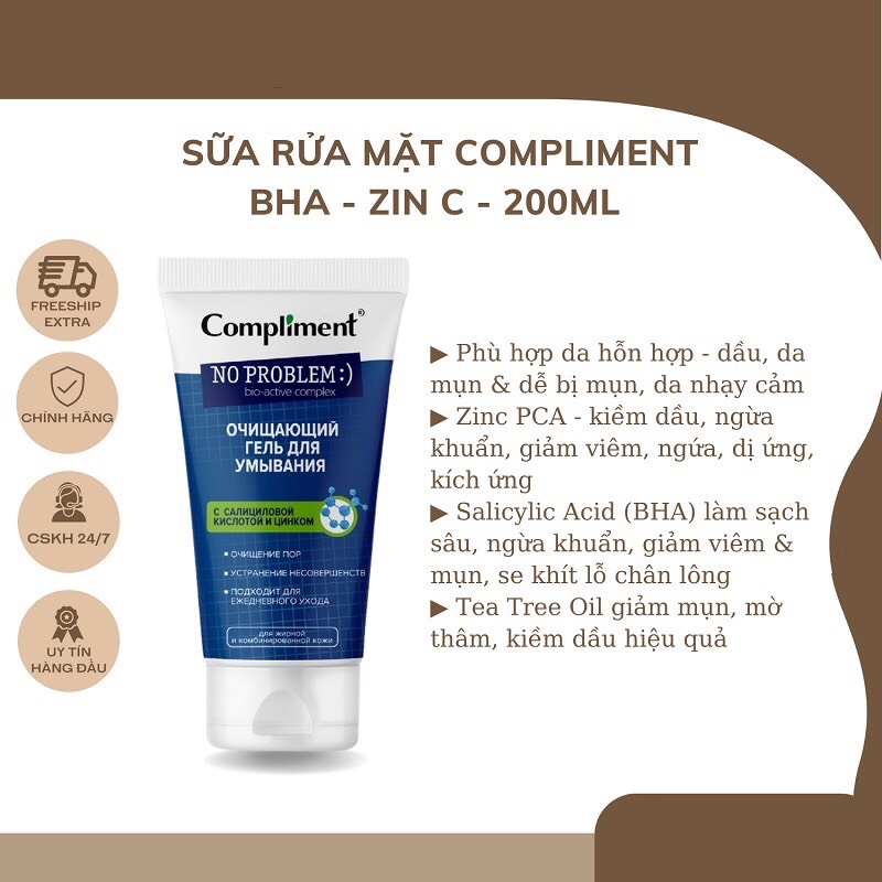 Sữa rửa mặt NO PROBLEM Compliment chứa Salicylic Acid, Tea Tree 200ml