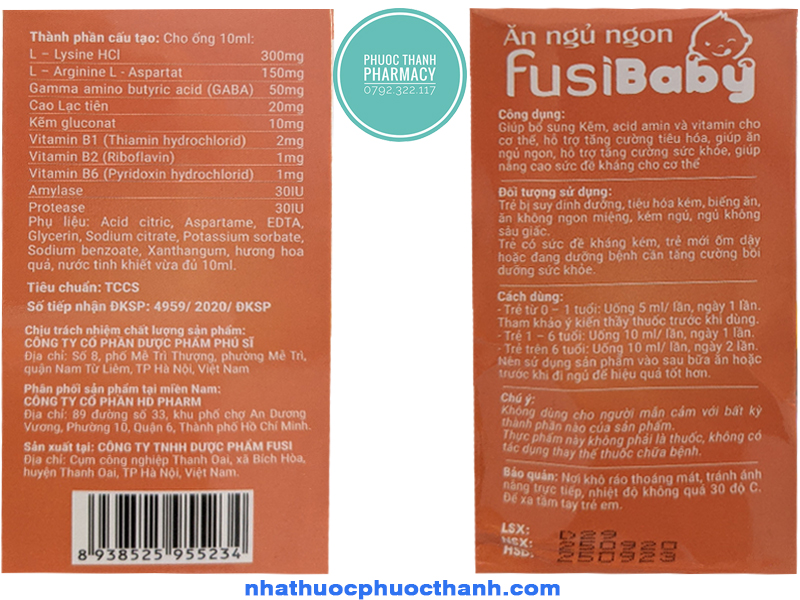 Ăn ngủ ngon Fusi Baby [ Hộp 20 ống ]