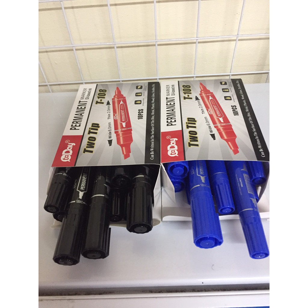 Hộp 10 Bút lông dầu 2 đầu,Bút dạ dầu 2 đầu T108