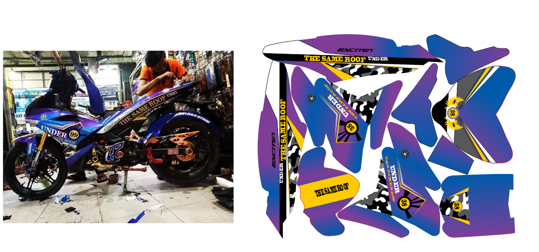 tem trùm xe máy exciter 150 xanh tím nhiều màu - Tem xe máy thiết kế theo yêu cầu - tem ex 150 đẹp, rẻ, chất