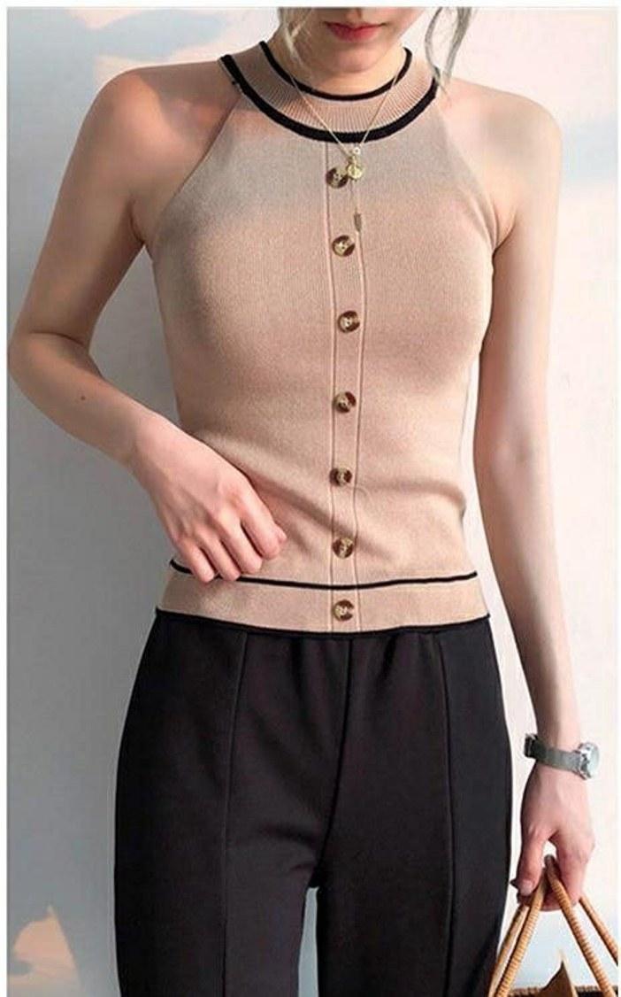 [HCM]Áo len dệt kiểu yếm viền phối nút TK217