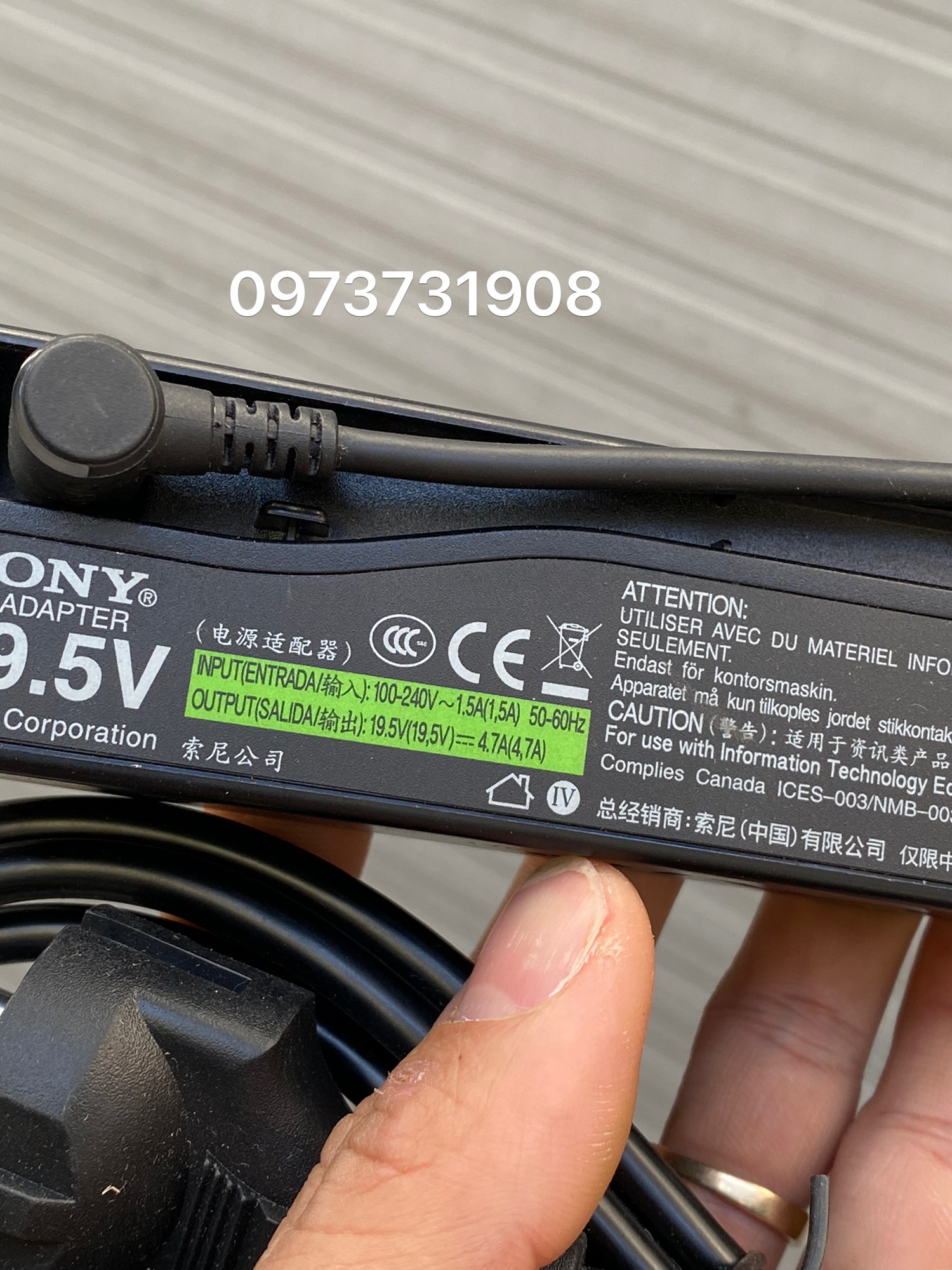 Cục sạc cho laptop Sony vaio 19.5V-4.74A chuẩn zin tháo máy Sony