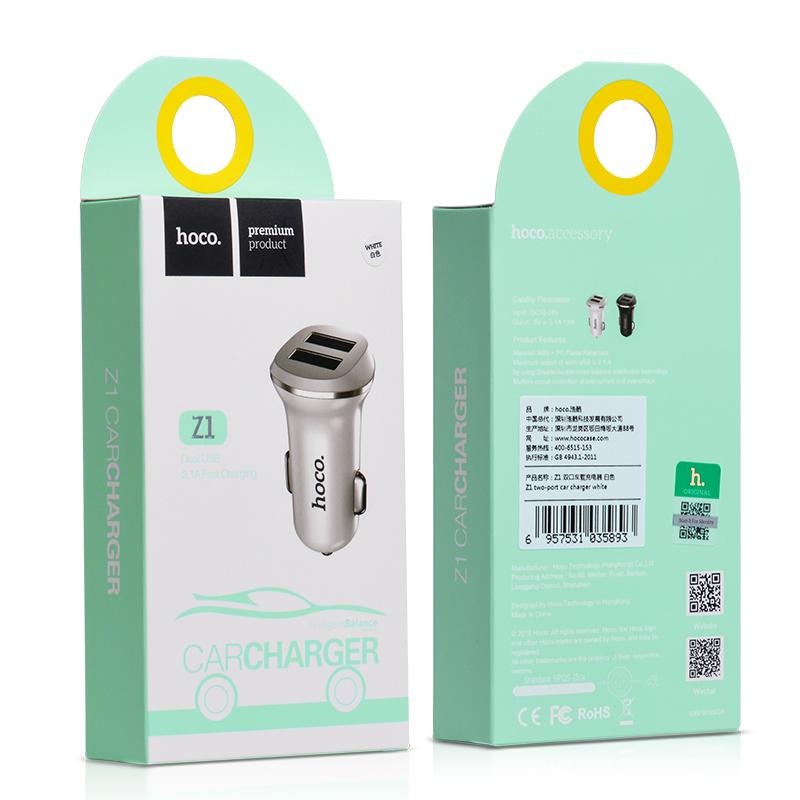 Cóc Sạc Nhanh Hoco Z1 Xe Hơi 2 Cổng Usb 2.1a