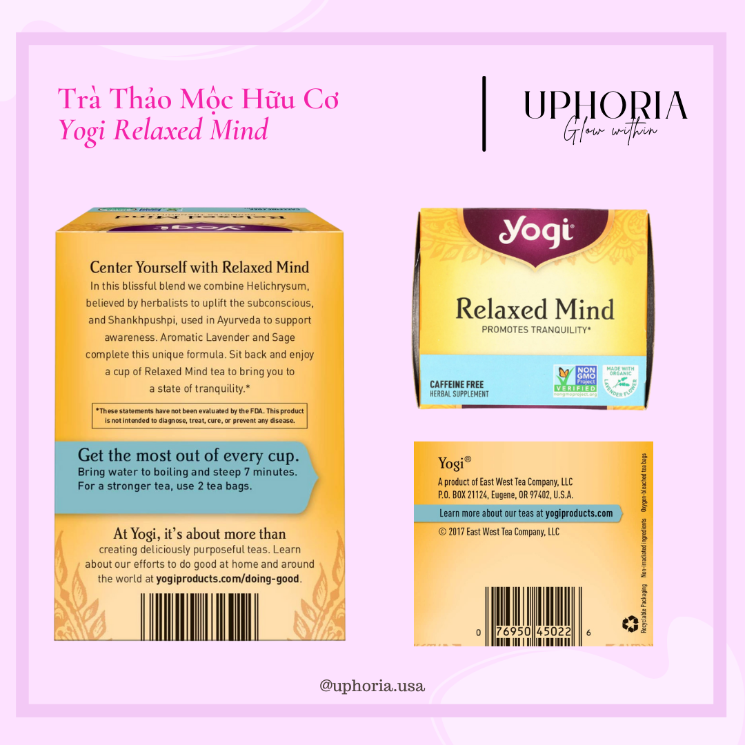 [CHÍNH HÃNG MỸ] Trà Thảo Mộc Hữu Cơ Yogi Relaxed Mind