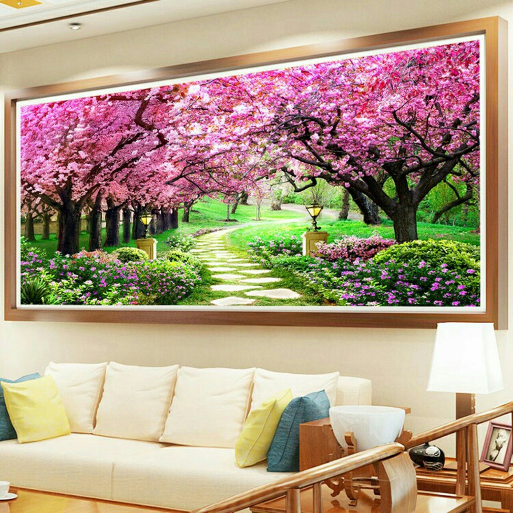 LV3071 Tranh thêu chữ thập Phong cảnh Con Đường Tình Yêu (164x77cm)