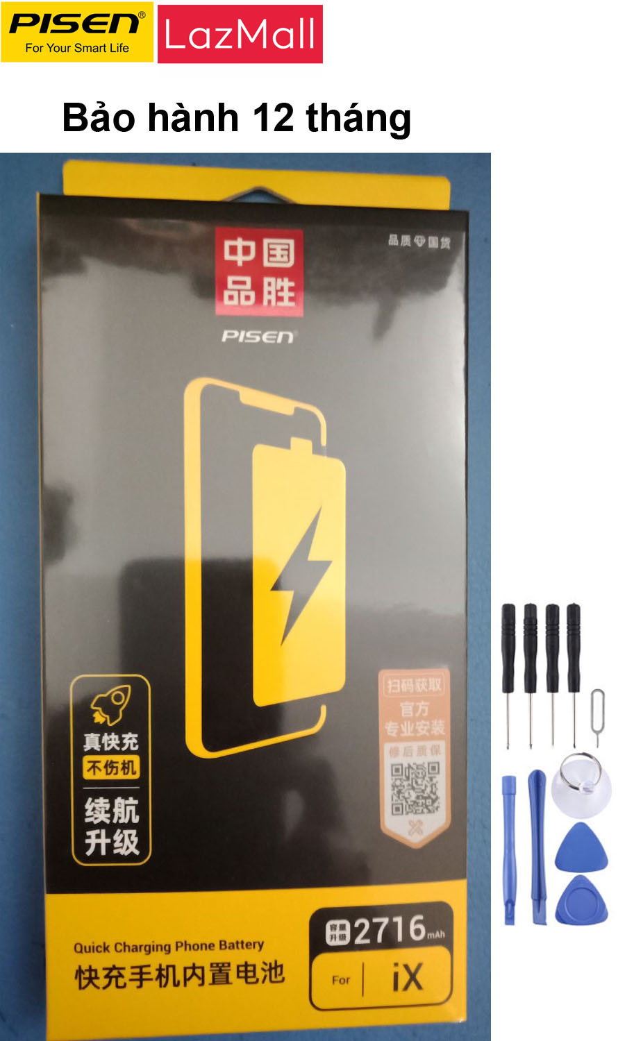 Pin pisen cho điện thoại ip x, ip xr, ip xs, ip xs max. bảo hành 1 năm, đổi mới, tặng bộ công cụ tháo lắp