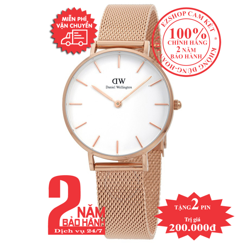 Đồng hồ thời trang nữ D.W Classic Petite Melrose 32mm - Màu vàng hồng (Rose Gold), mặt trắng (White) DW00100163