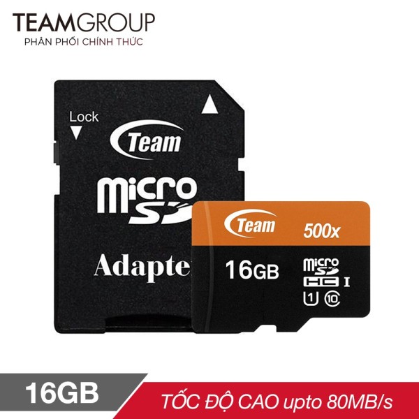 THẺ NHỚ MICRO SDHC TEAM 16GB UPTO 80MB-S 500X KÈM ADAPTER