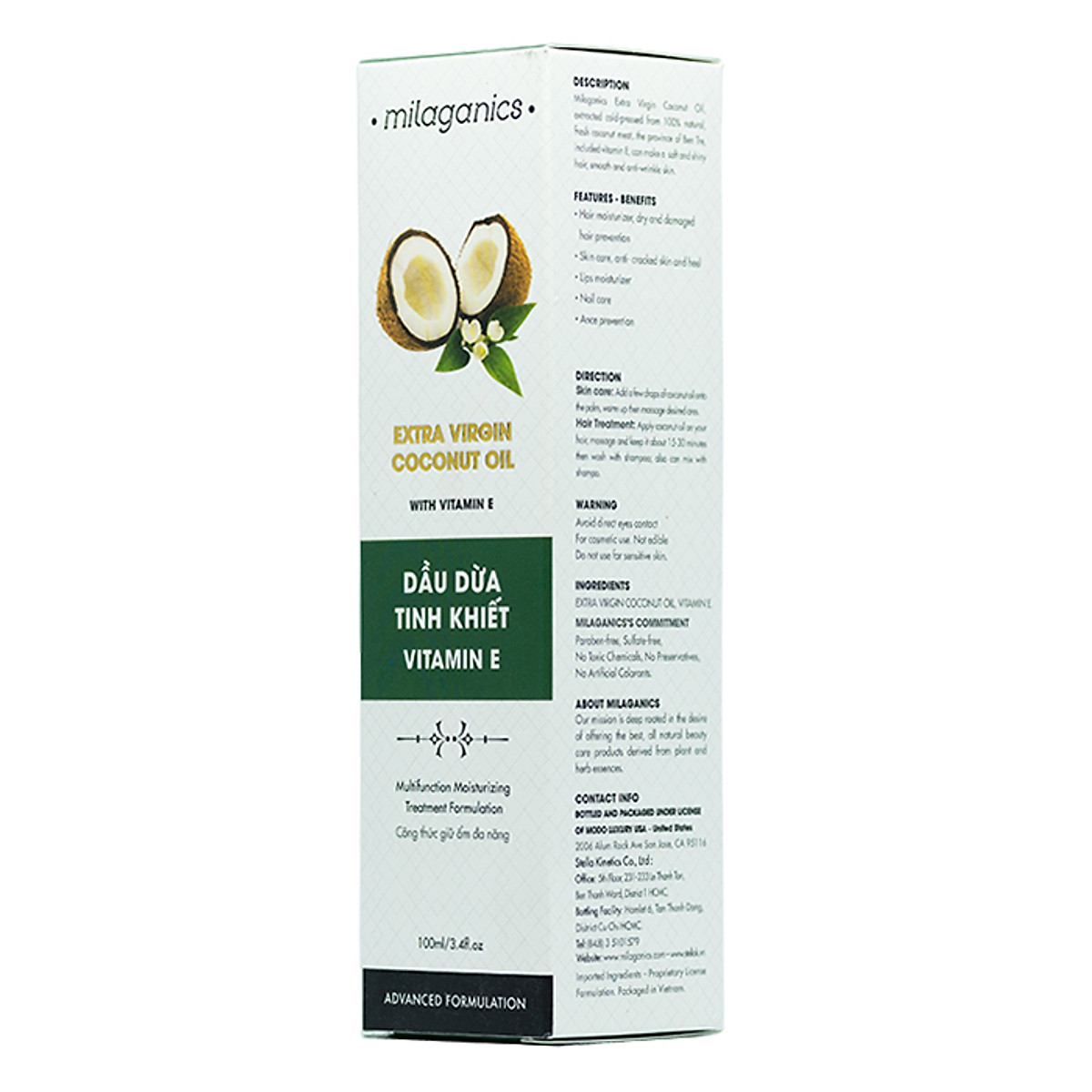 Dầu Dừa Tinh Khiết Vitamin E Milaganics 100ml